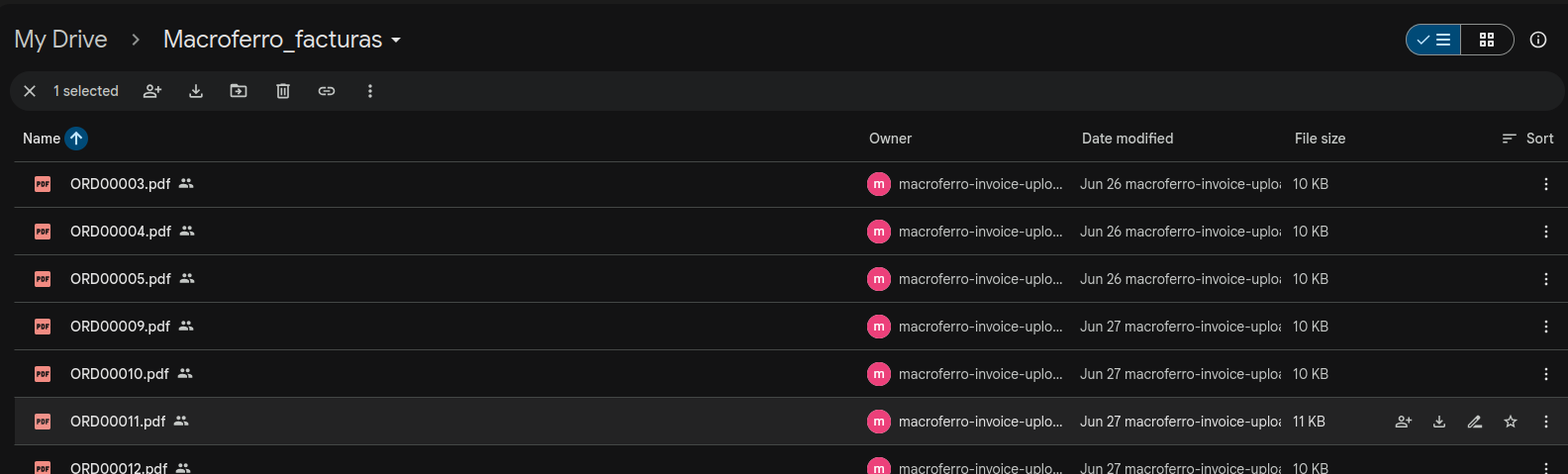 Screenshot – invoice